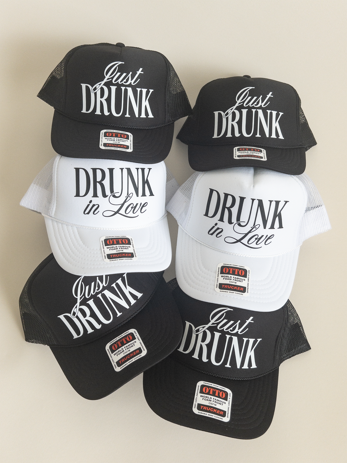 Drunk in Love Just Drunk Bachelorette Trucker Hats