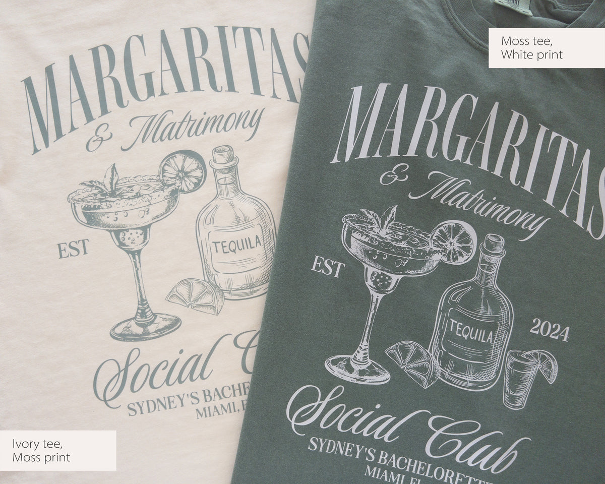 Margaritas and Matrimony Bachelorette Party Shirt, Back Print