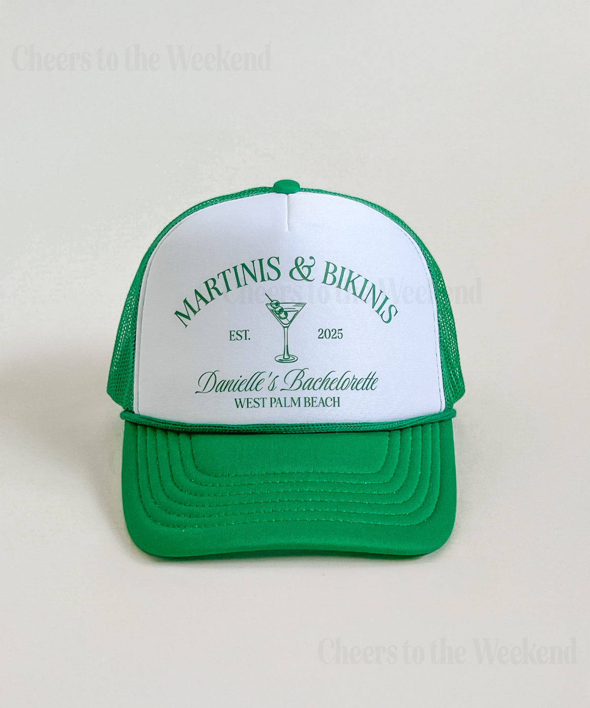 Martinis & Bikinis Custom Bachelorette Party Trucker Hat