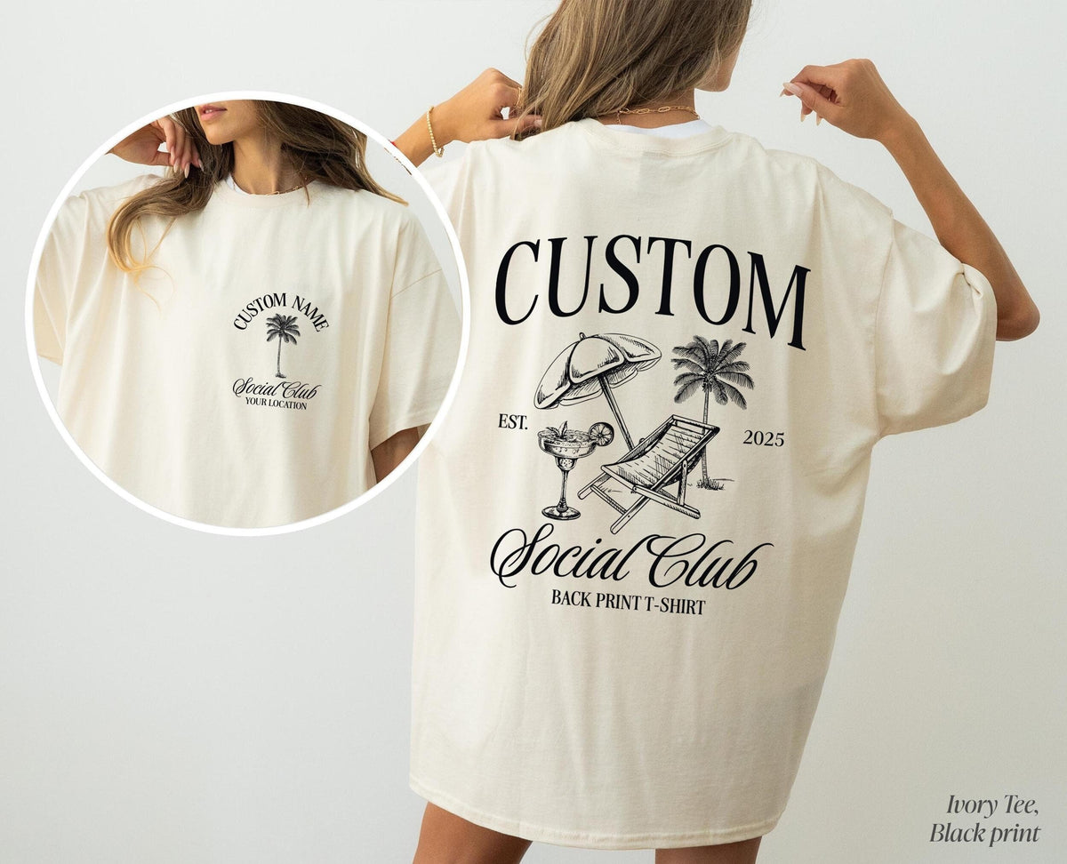 Custom Name Social Club Shirt Back Print, Custom Bridal Party Shirt, Wedding Party Custom Name Shirt