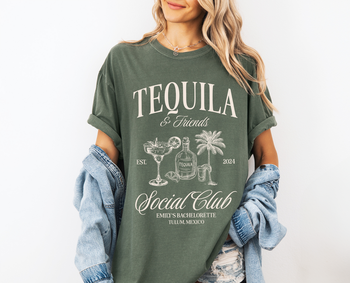 Tequila and Friends Social Club Mexico Trip Shirt, Tequila-themed Bachelorette Shirt