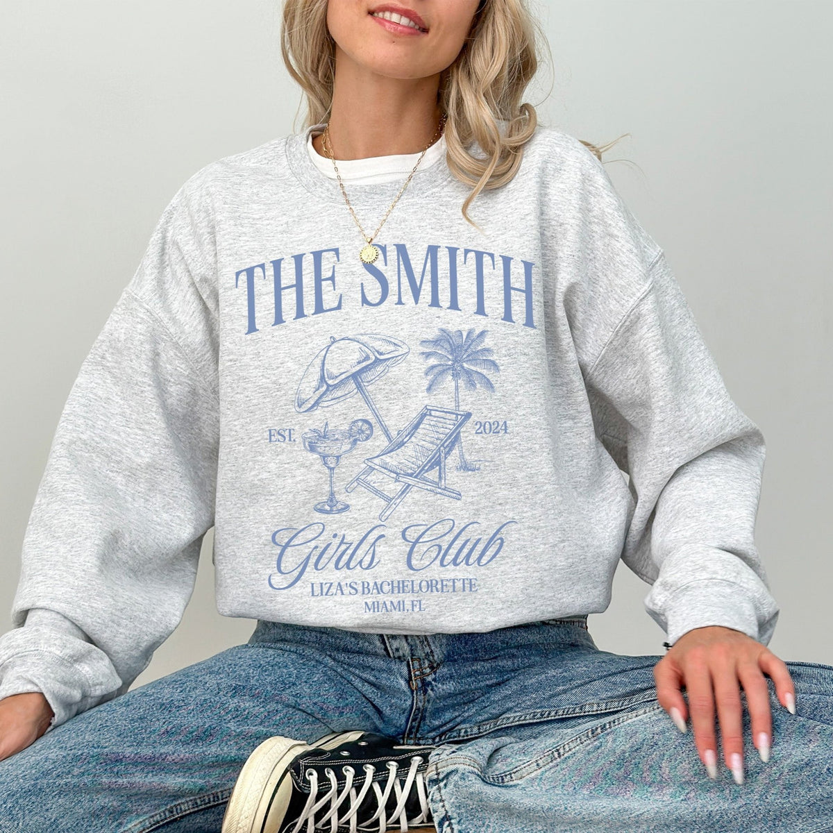 Custom Name Social Club Sweatshirt, Custom Bachelorette Logo Sweatshirt, Custom Cocktails Crewneck